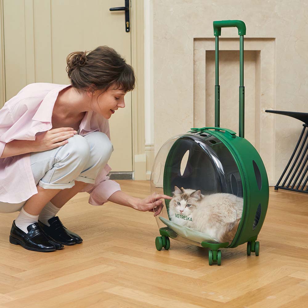 VETRESKA Bubble Carrier For Cats & Dogs (Green, Opaque)