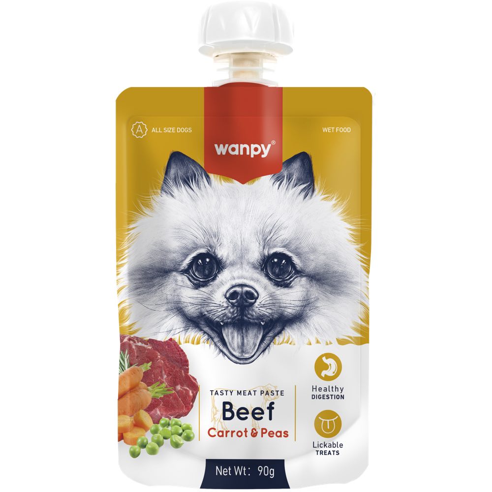 5 FOR $11: Wanpy Beef, Carrot & Pea Tasty Meat Paste Dog Treat 90g