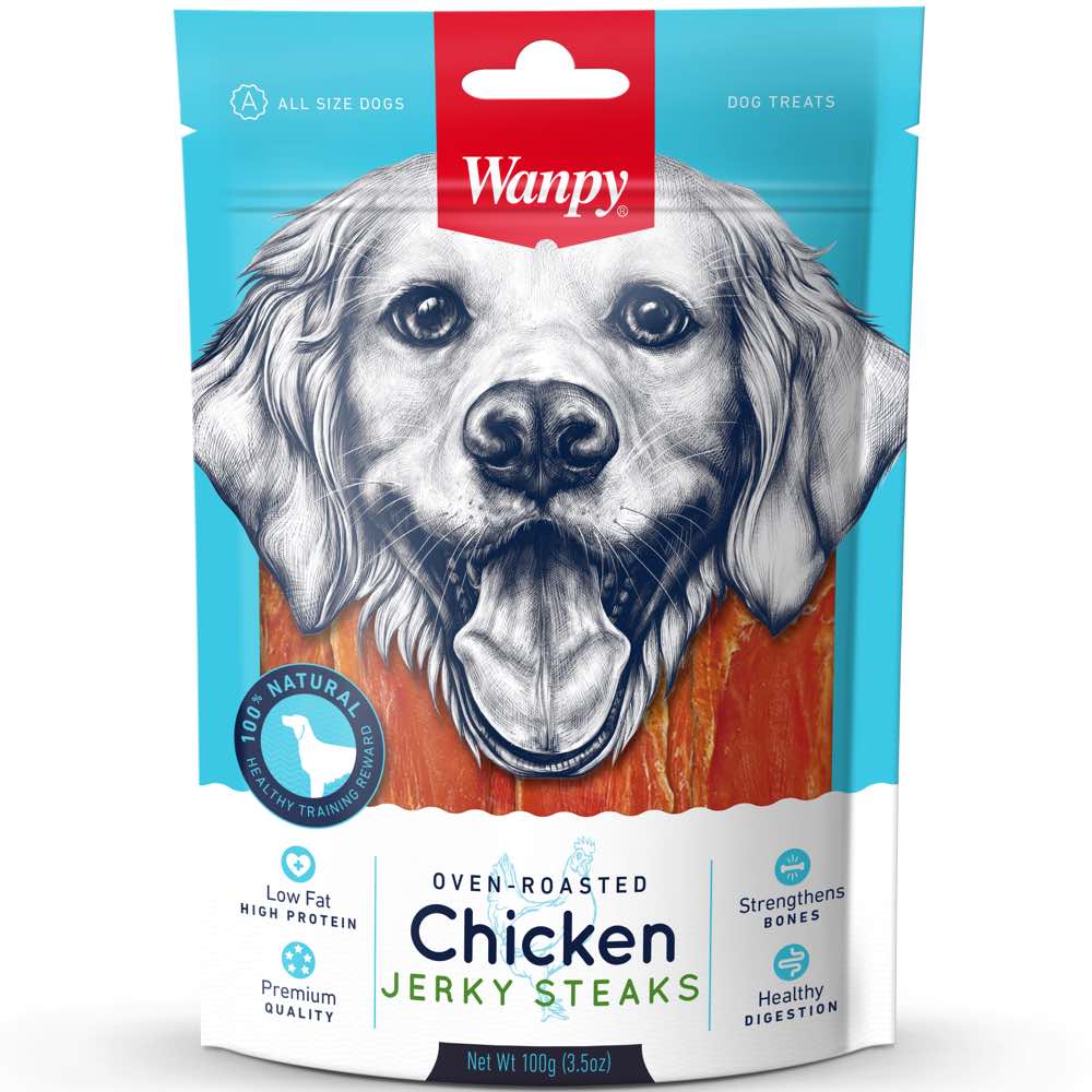 3 FOR $10.50: Wanpy Oven-Roasted Chicken Jerky Steaks Dog Treats 100g