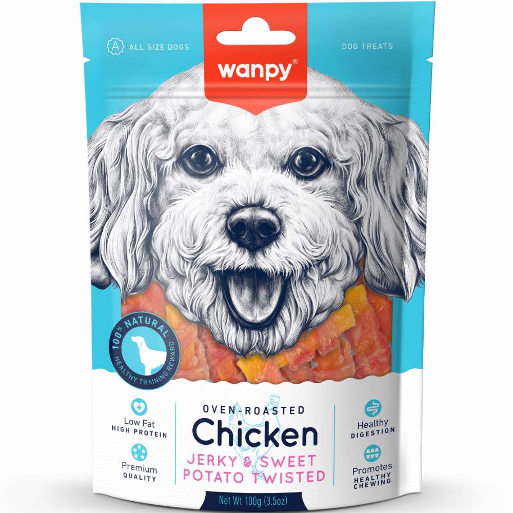 3 FOR $10.50: Wanpy Oven-Roasted Chicken Jerky & Sweet Potato Twists Dog Treats 100g