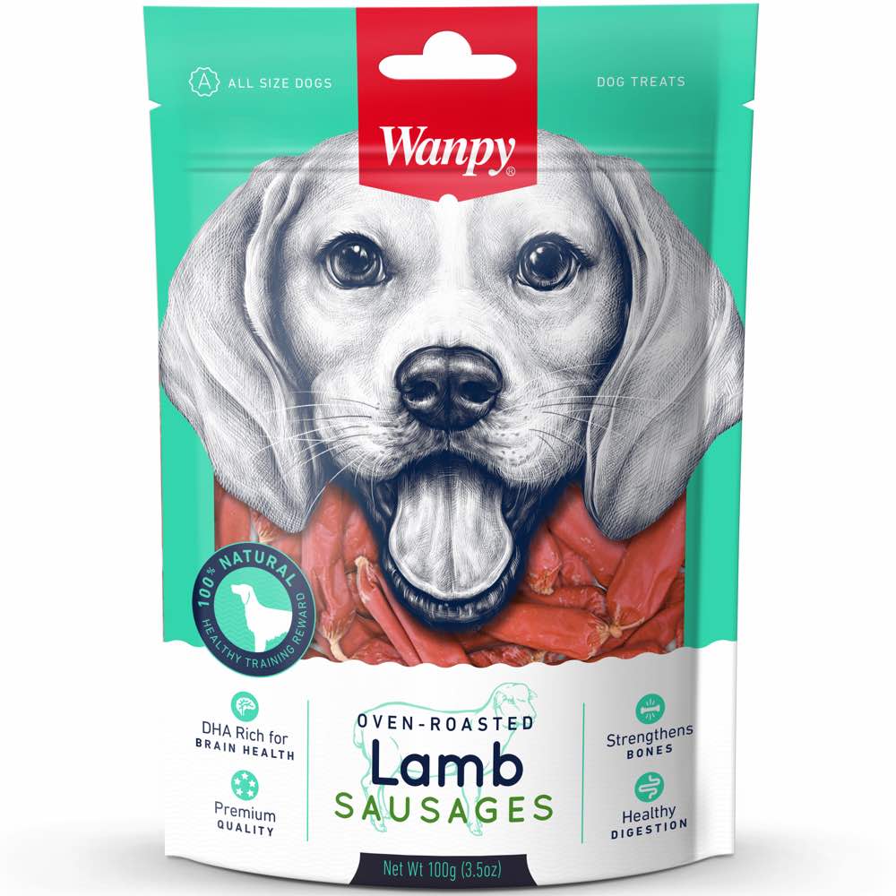 3 FOR $10.50: Wanpy Oven-Roasted Lamb Sausages Dog Treats 100g