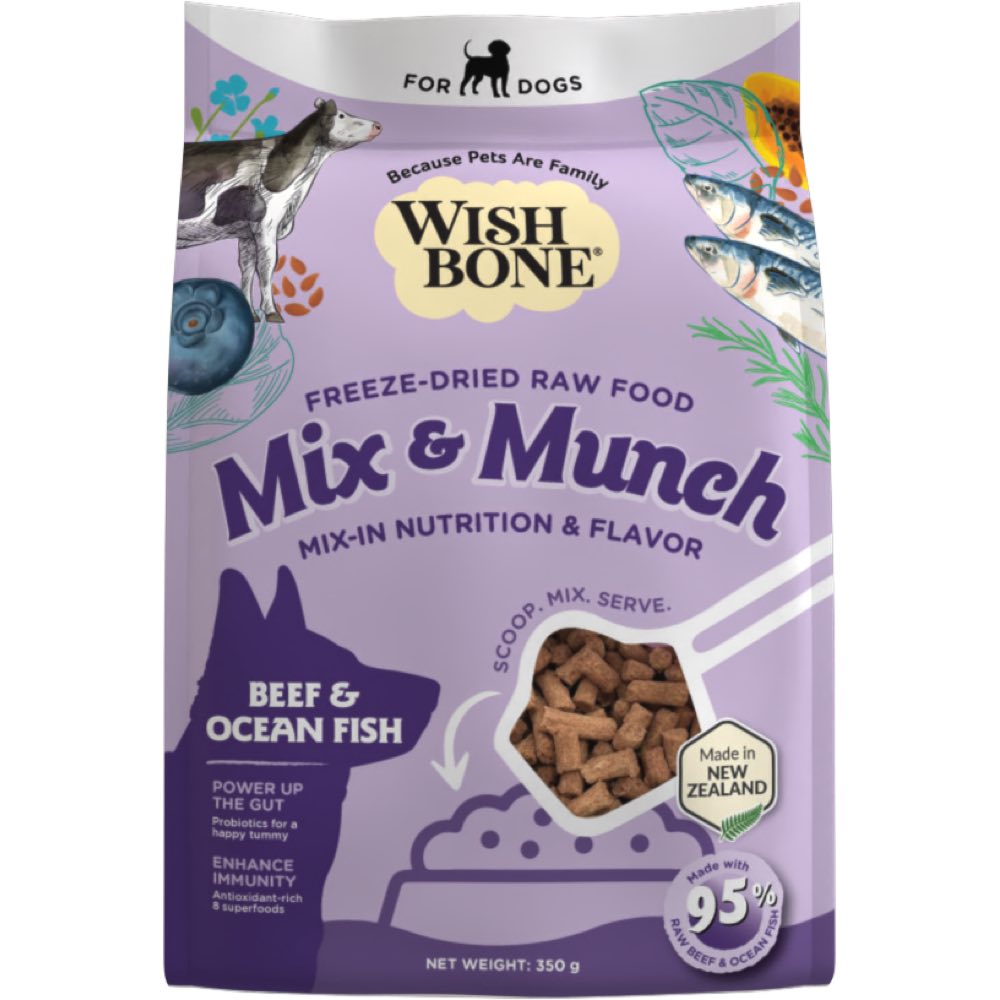 $9 OFF (Exp 18May25): Wishbone Mix & Munch Beef & Ocean Fish Grain-Free Freeze-Dried Raw Food Dog Food Topper 350g