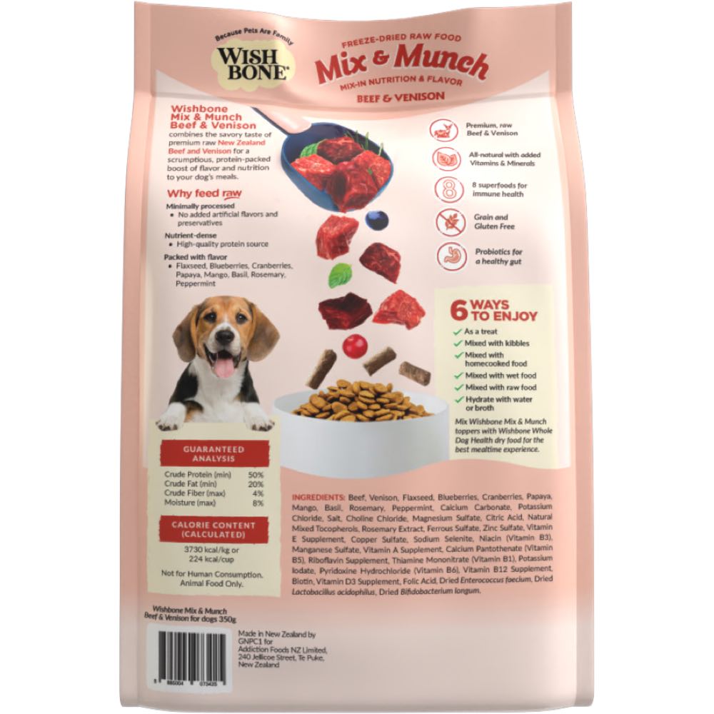 15% OFF: Wishbone Mix & Munch Beef & Venison Grain-Free Freeze-Dried Raw Food Dog Food Topper 350g