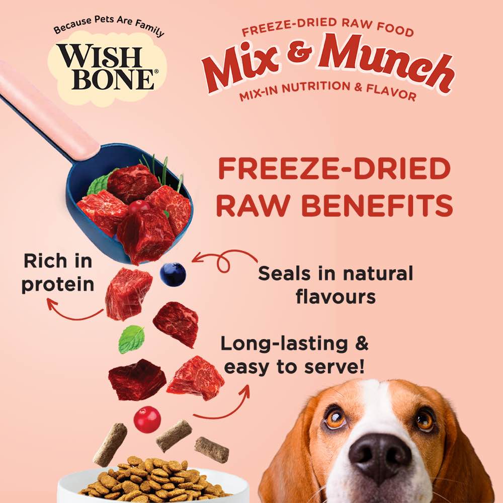 15% OFF: Wishbone Mix & Munch Beef & Venison Grain-Free Freeze-Dried Raw Food Dog Food Topper 350g