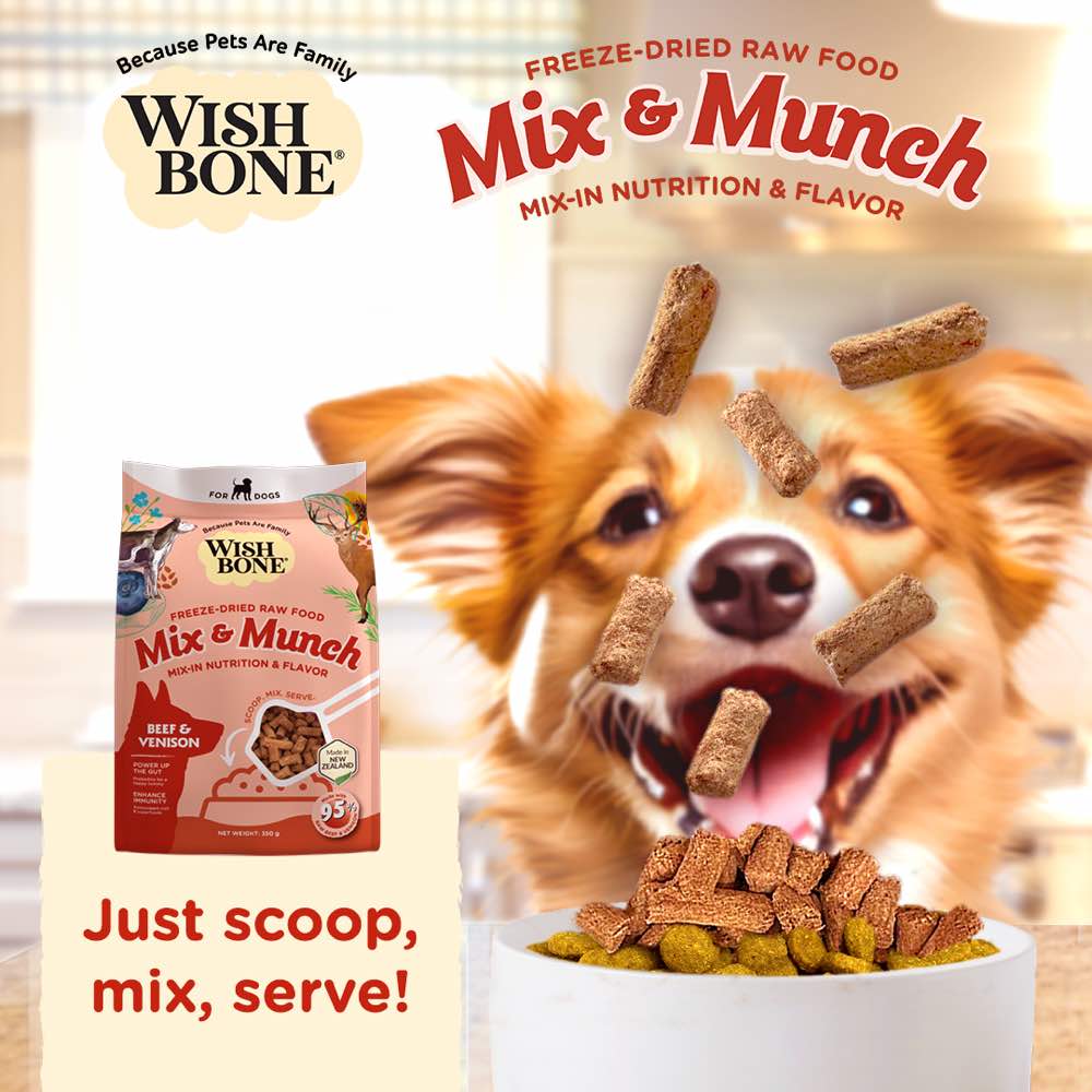 15% OFF: Wishbone Mix & Munch Beef & Venison Grain-Free Freeze-Dried Raw Food Dog Food Topper 350g