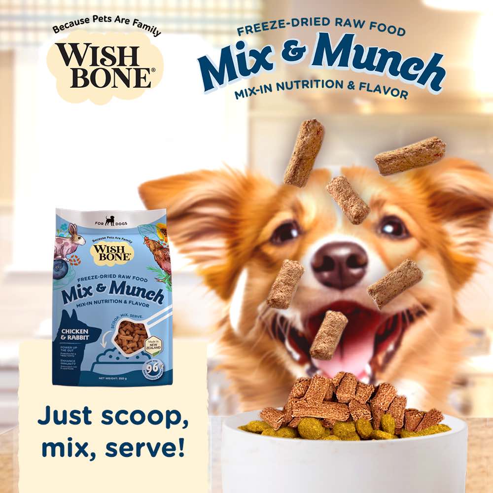 15% OFF: Wishbone Mix & Munch Chicken & Rabbit Grain-Free Freeze-Dried Raw Food Dog Food Topper 350g