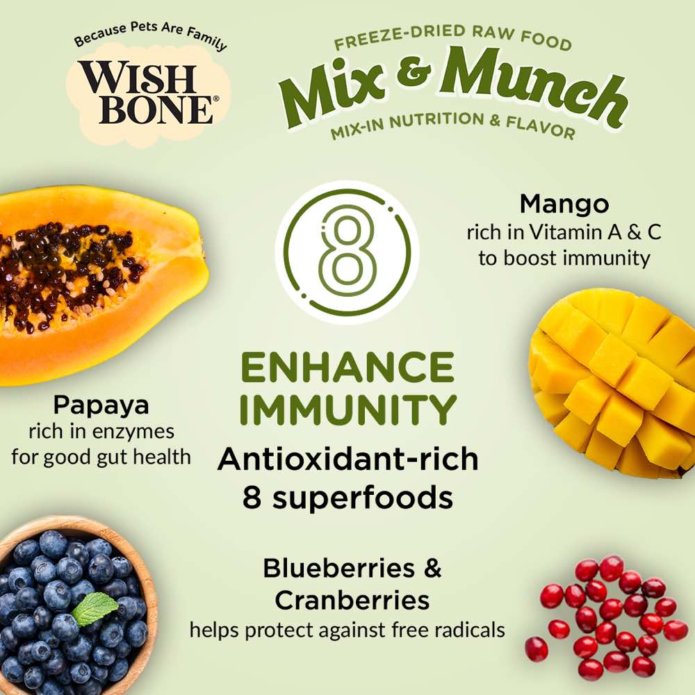 $9 OFF (Exp 30May25): Wishbone Mix & Munch Lamb, Goat & Chicken Grain-Free Freeze-Dried Raw Food Dog Food Topper 350g