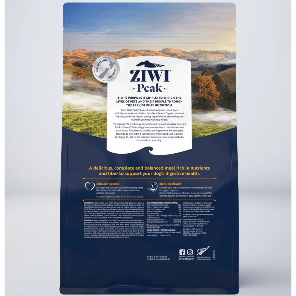 20% OFF: ZiwiPeak Cage Free Chicken with Orchard Fruits Recipe Steam & Dried Dog Food