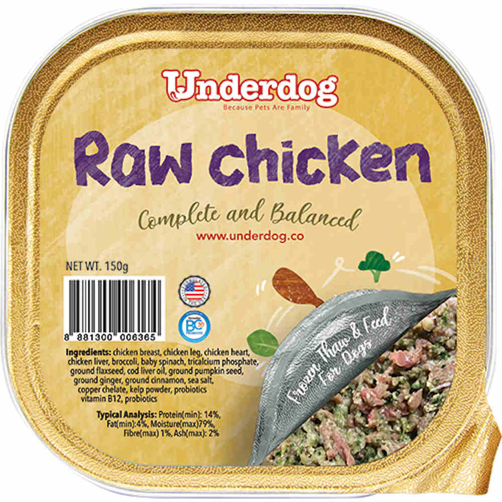 Underdog Raw Chicken Complete & Balanced Frozen Dog Food 150G | Kohepets